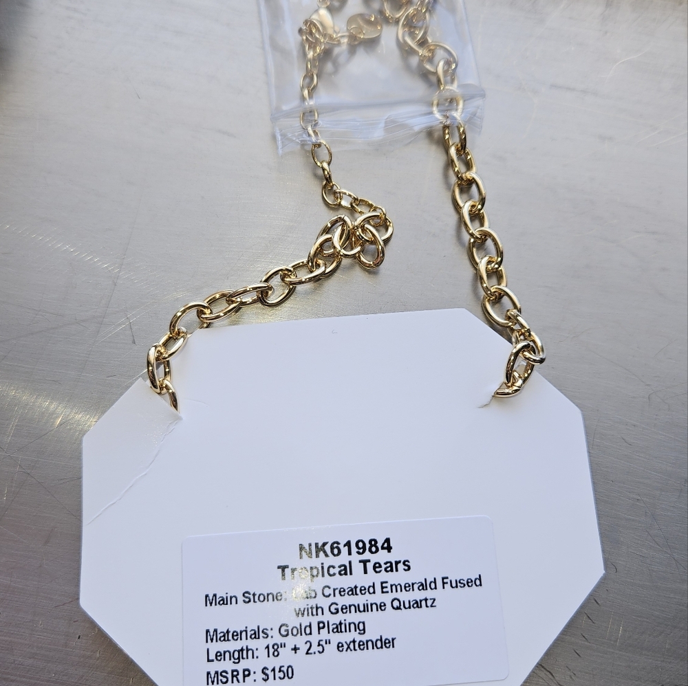 Bomb Party May Necklace. Lab Created Emerald Fused With Genuine Quartz. - Picture 2 of 3